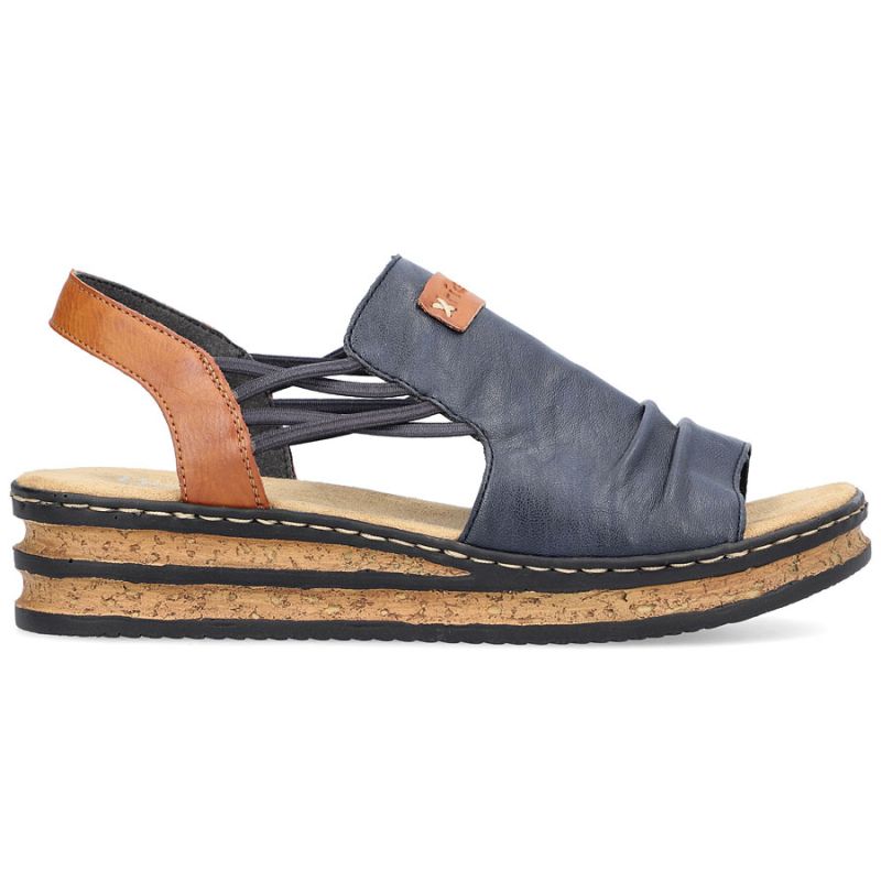 Comfortable women's wedge sandals, blue Rieker 62962-14 Rieker