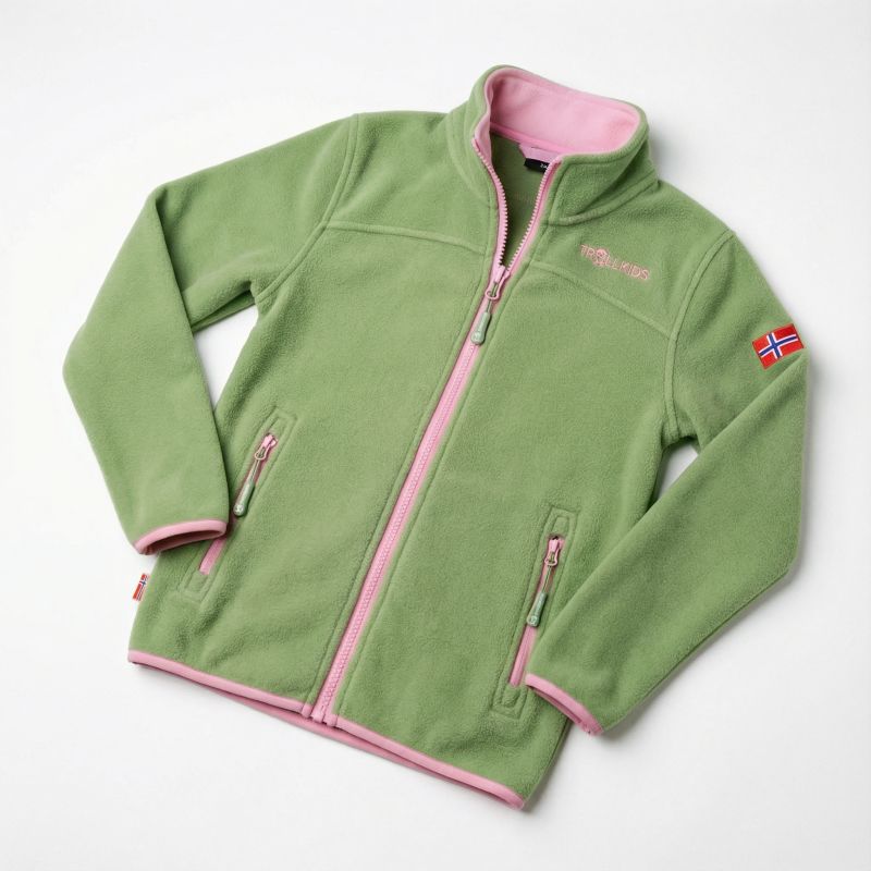 Trollkids Girls Oppdal Jacket XT sporty fleece jacket with zip, green (415-353) Trollkids