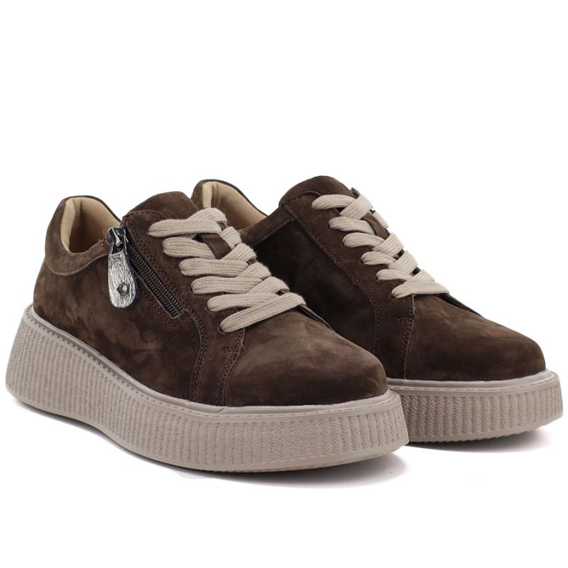 Women's leather suede platform shoes brown Jezzi 26PB18-566