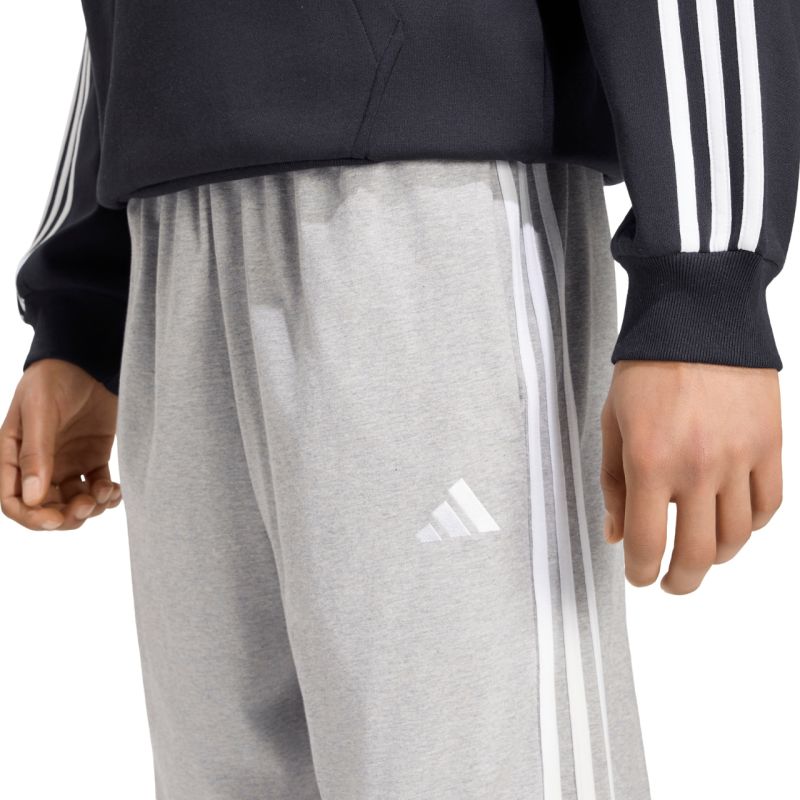 Men's adidas Essentials 3-Stripes Single Jersey Tapered Open Hem Pants Gray KY4215