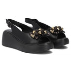 Women's leather wedge sandals, black, Filippo DS7577 Filippo