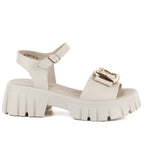 Women's leather sandals on a platform with decoration, beige Vinceza 26-79611 Vinceza