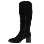 Women's leather cowboy boots with heels, suede, black, Vinceza 133103
