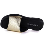 Women's gold leather flip-flops Vinceza 66914 Vinceza