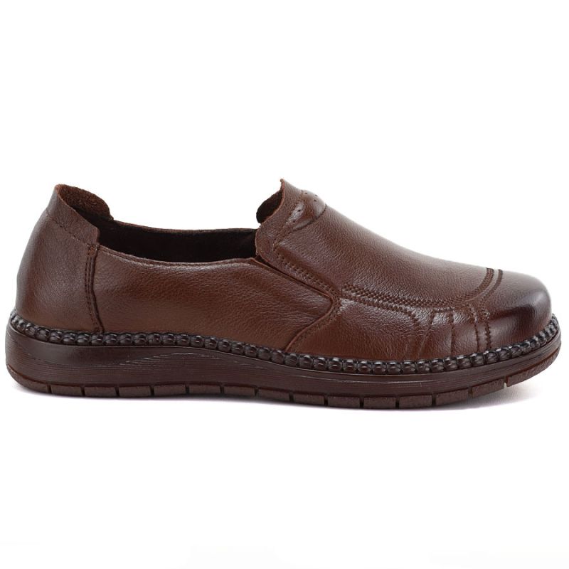 Women's comfortable leather slip-on shoes, brown, Vinceza 107241