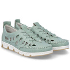 Women's leather openwork shoes green Rieker 49956-52 Rieker