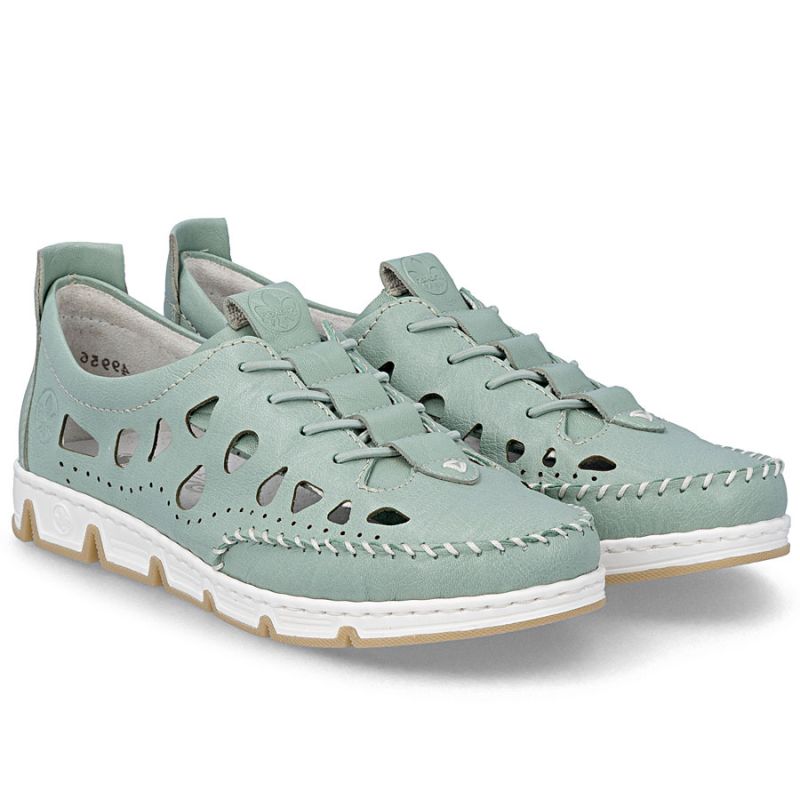 Women's leather openwork shoes green Rieker 49956-52 Rieker