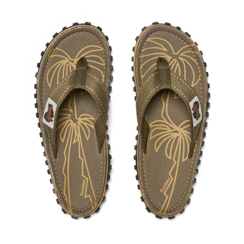 Gumbies Men's Flip-Flops ISLANDER FLIP-FLOP PALM LEAF KHAKI Gumbies