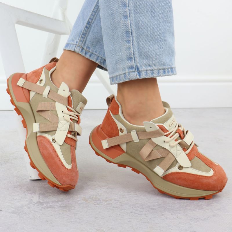 Women's beige and orange leather sneakers Goe RR2N4064 Footwear Your Sports Performance