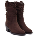 Women's ankle boots, ruffled cowboy boots, brown, Vinceza HX27-16536