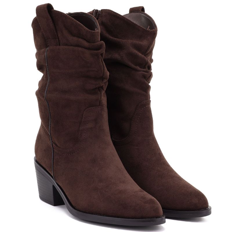 Women's ankle boots, ruffled cowboy boots, brown, Vinceza HX27-16536