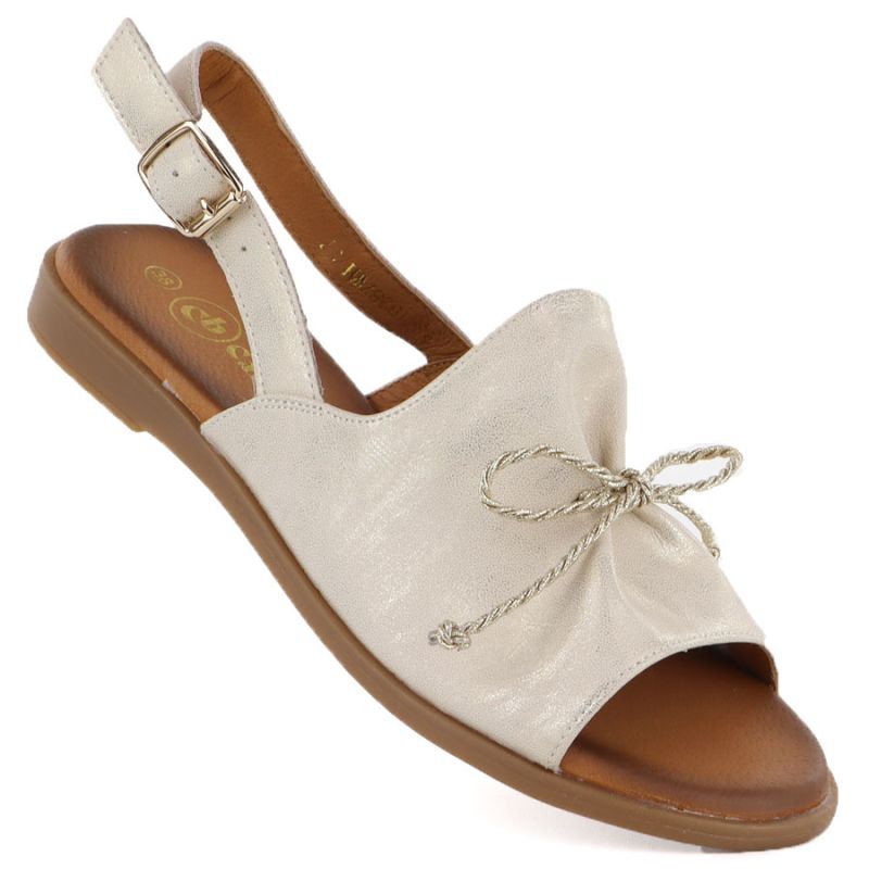 Women's leather sandals with a bow, gold, Cambell 26-19387 Cambell