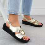 Women's gold leather wedge sandals S.Barski KV51-031 Footwear Your Sports Performance