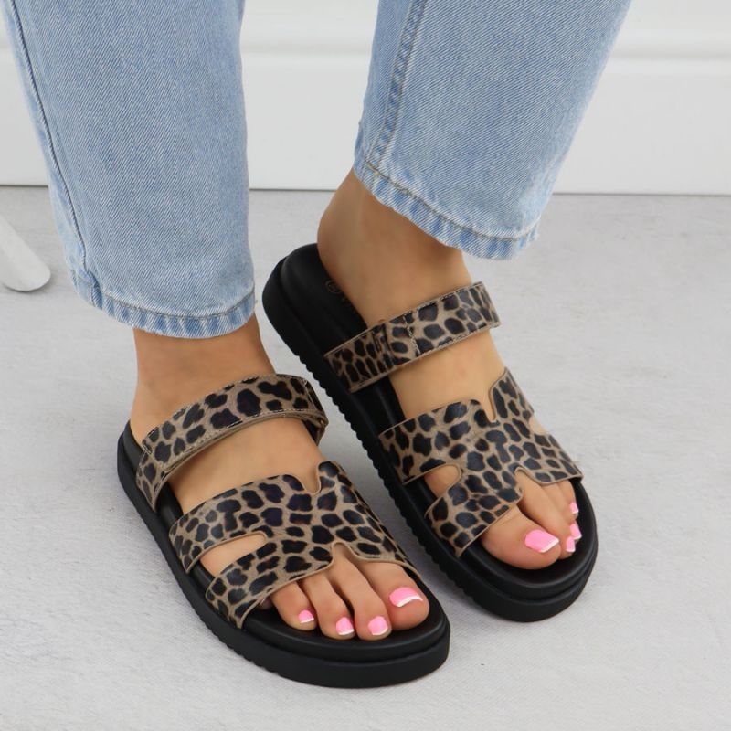 Women's beige leopard print flip-flops Vinceza 17401 Footwear Your Sports Performance