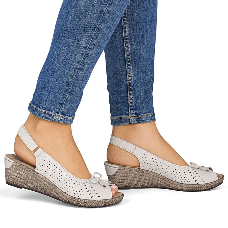 Women's leather wedge sandals with bow Rieker 624H1-60 Rieker