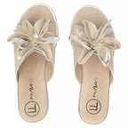 Women's leather wedge sandals with a flower, beige Filippo DK7636 Filippo