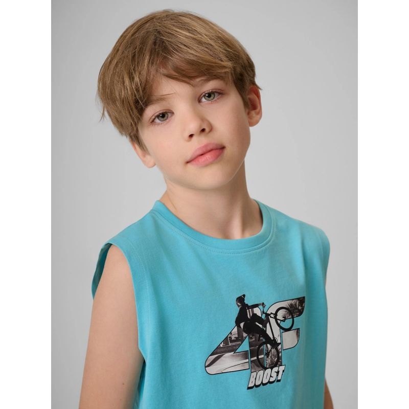 Boy's regular sleeveless T-shirt with print 4F 4FJRSS26TSLEM354-047S 4f