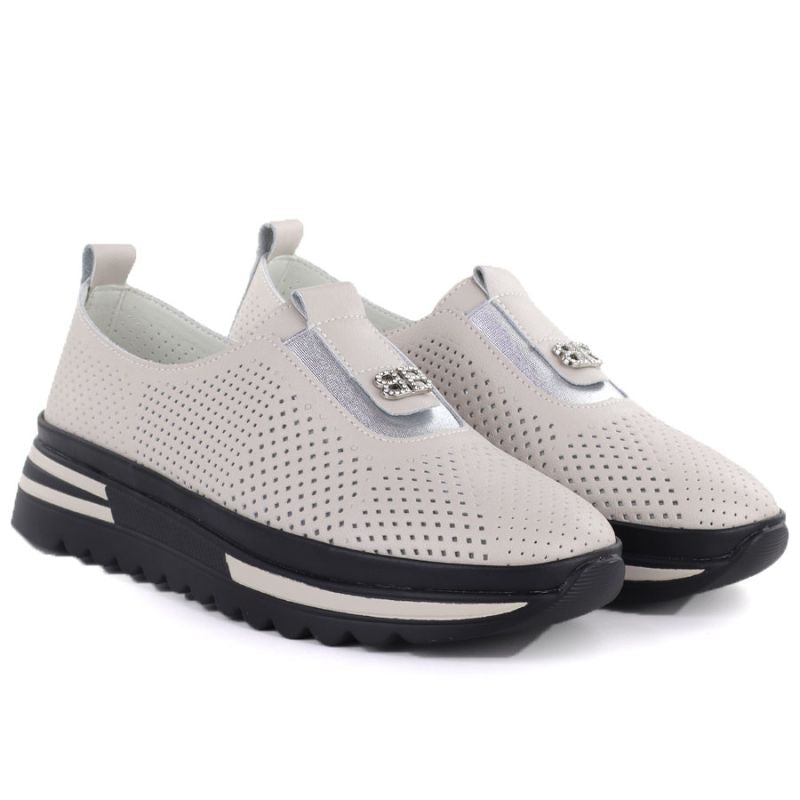 Women's leather openwork shoes on a beige platform S.Barski 7092 S.Barski