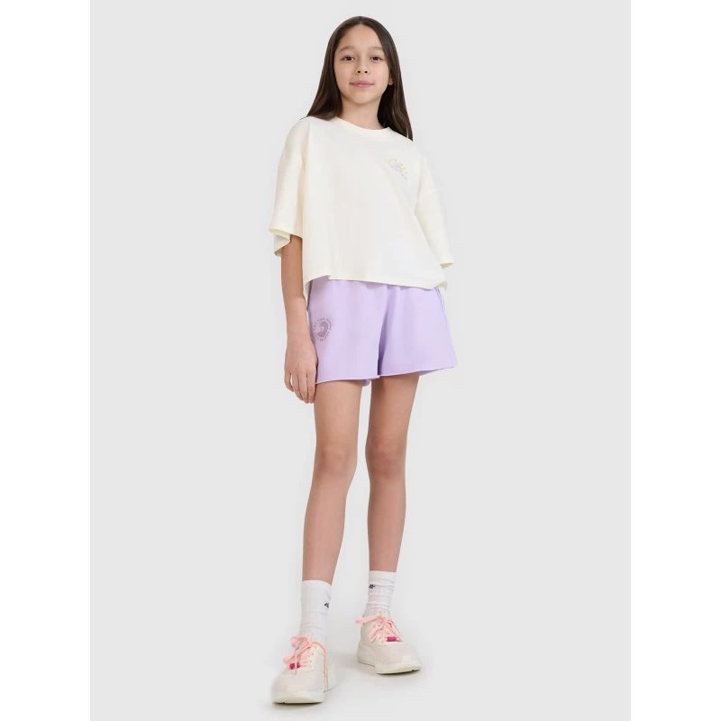 Oversized crop top t-shirt with print for girls 4F 4FJWSS25TTSHF1868-11S *Kategoria tymczasowa Your Sports Performance