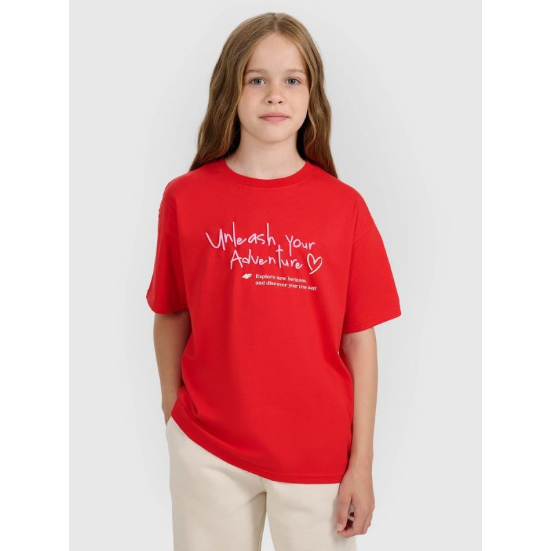 Girls' regular printed T-shirt 4F 4FJRAW25TTSHF3188-62S *Kategoria tymczasowa Your Sports Performance