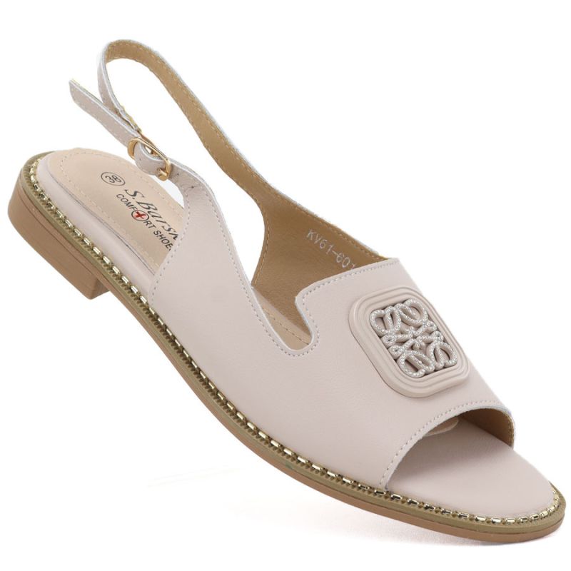 Women's leather flat nude sandals S.Barski 61-6018 S.Barski