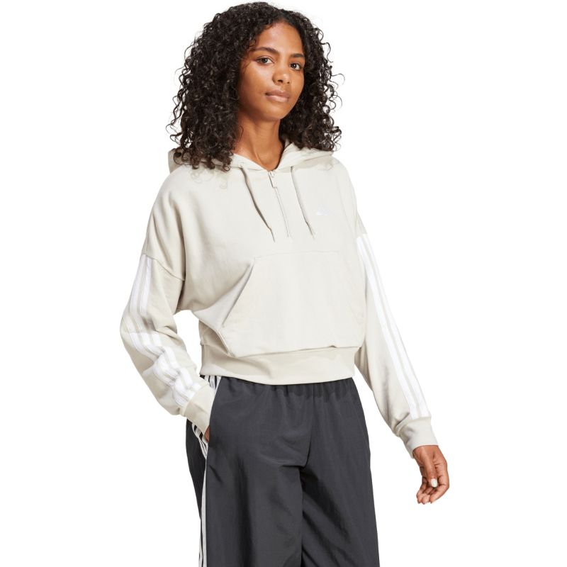 Women's adidas Essentials 3-Stripes French Terry Quarter-Zip Hoodie Beige JN1958 In preparation Adidas