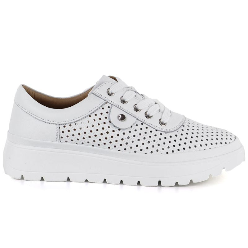 Women's leather openwork shoes, white, Vinceza 79629 Vinceza