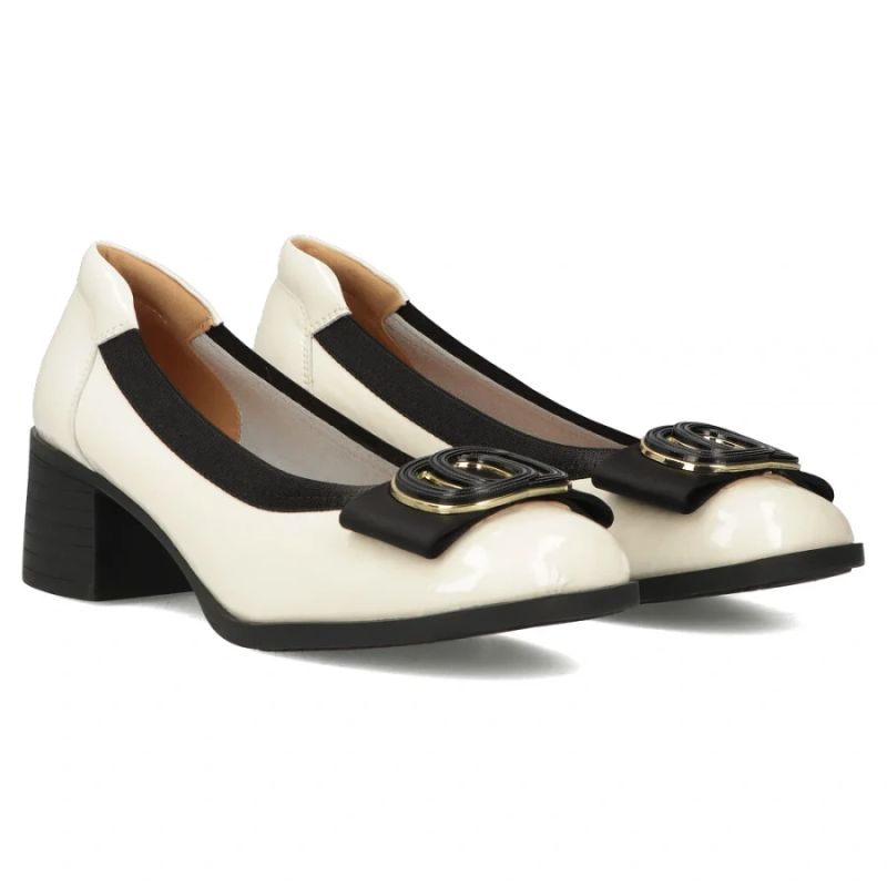 Beige patent leather pumps on a block heel Filippo DP6960 Filippo