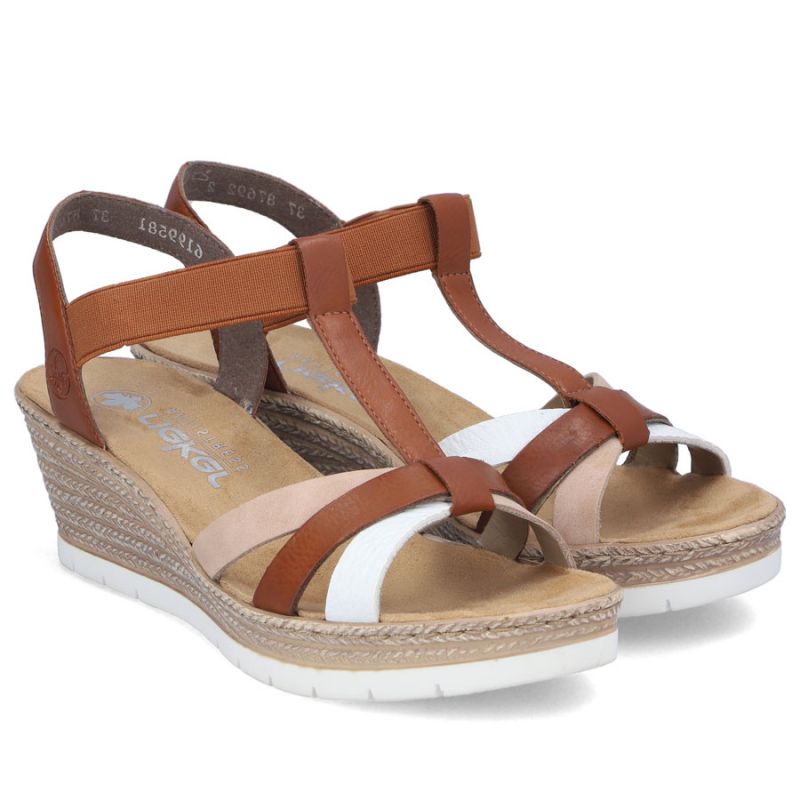 Rieker 61995-81 brown women's wedge sandals Rieker