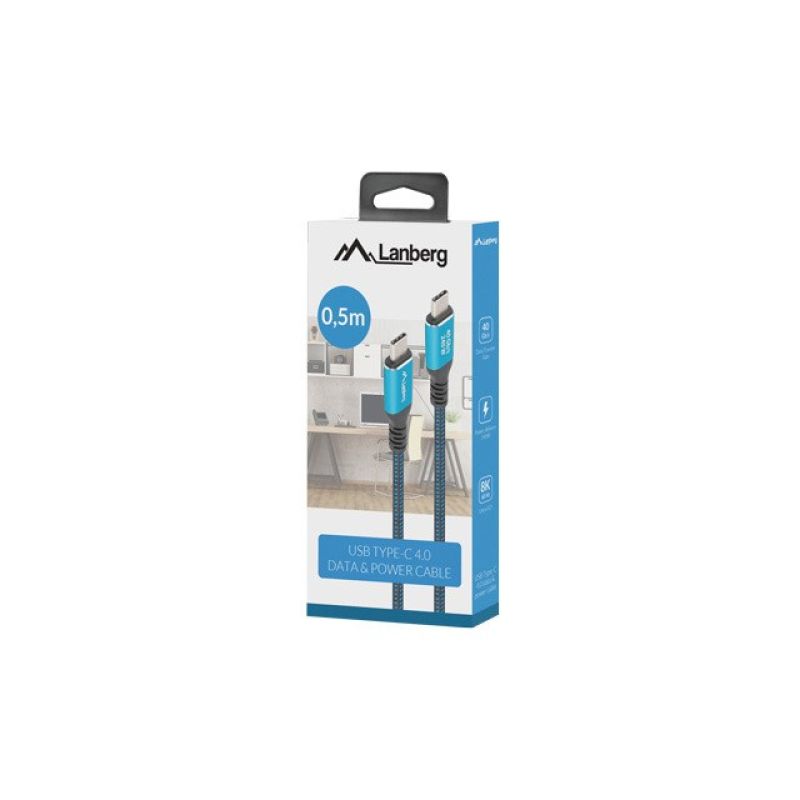 LANBERG USB-C CABLE M/M USB4 0.5M 240W 8K 60HZ BLACK-BLUE Kable i adaptery/Kable USB Your Sports Performance