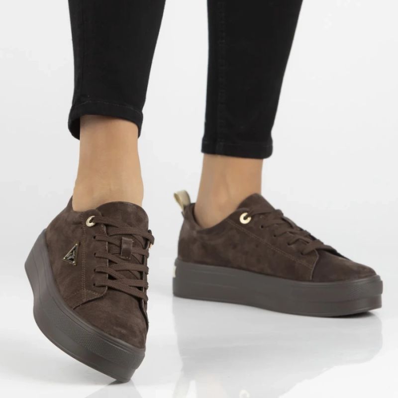 Women's leather platform sneakers, brown, Filippo DP3533