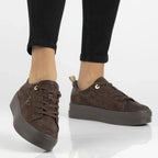 Women's leather platform sneakers, brown, Filippo DP3533