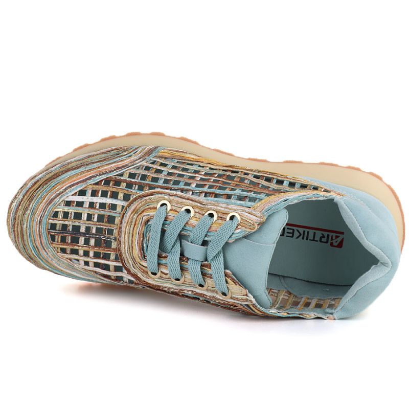 Women's openwork shoes in blue and beige Artiker 58C1289 Artiker