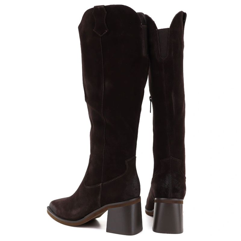 Women's leather cowboy boots with heels, suede, brown, Vinceza 133103