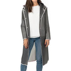 Perletti Women’s Waterproof Trench Coat, Grey, with Hood, Size M