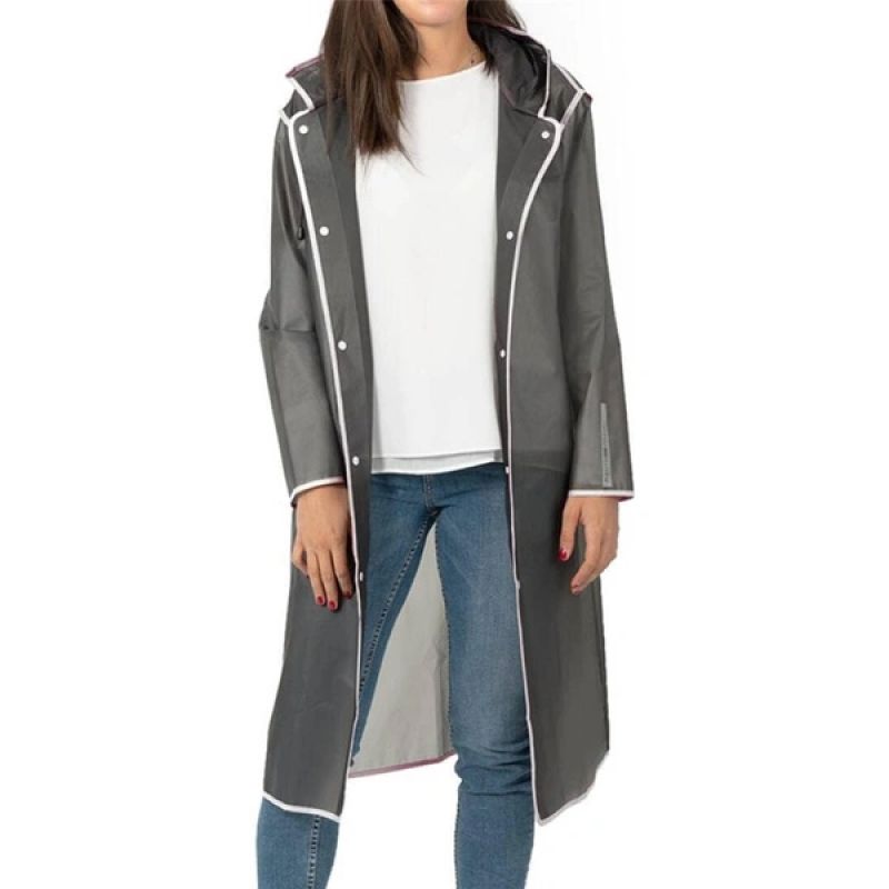 Perletti Women’s Waterproof Trench Coat, Grey, with Hood, Size M