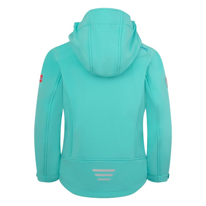 Trollkids Trollfjord Softshell Jacket Mist Aquamarine/Harbor Blue Mellow Peach (175-137)