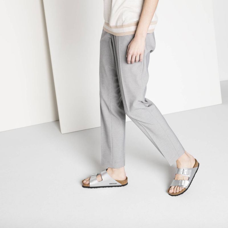Women's Birkenstock Silver Arizona Birko-Flor Silver Regular Flip-Flops Wide (1012282) Footwear/Lifestyle/Brinkenstock/Klapki/chodaki Birkenstock