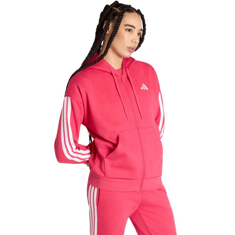 Women's adidas Essentials 3-Stripes Full-Zip Fleece Hoodie Pink KF6272