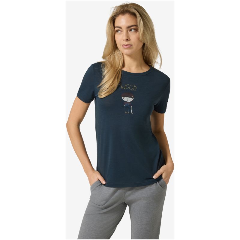 Women's SUPER.NATURAL W Wood Craftine Tee T-Shirt navy blue