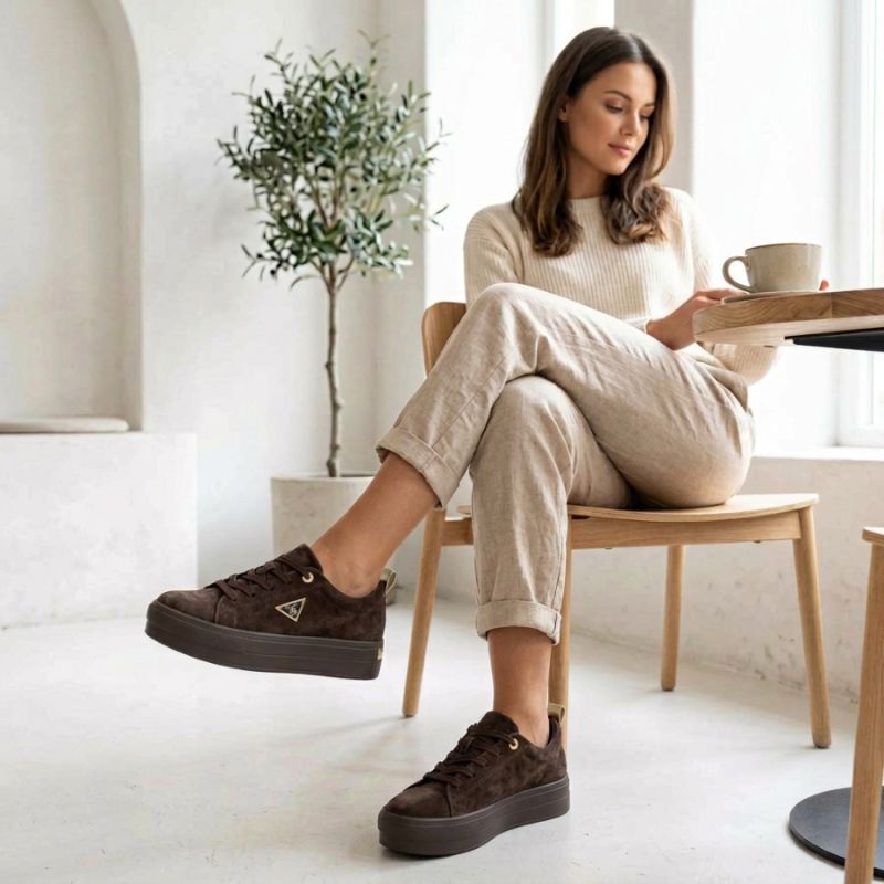 Women's leather platform sneakers, brown, Filippo DP3533