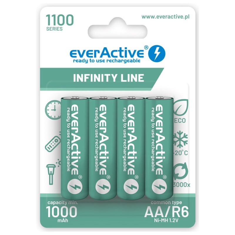 EVERACTIVE AA / R6 BATTERIES EVERACTIVE NI-MH 1100 MAH INFINITY LINE - BLISTER OF 4 EVHRL6-1100 Baterie, akumulatorki i ładowarki/Akumulatorki Your Sports Performance