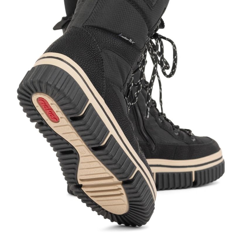 Water-resistant women’s snow boots with thick sole, black, Rieker Y6380-00