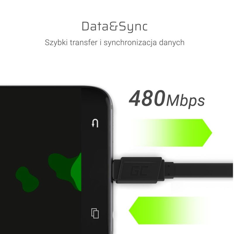 GREEN CELL USB - USB-C CABLE 25CM QUICK CHARGE 3.0 Kable i adaptery/Kable USB Your Sports Performance