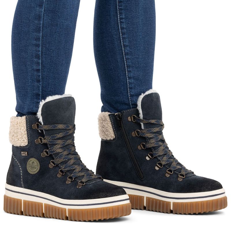 Rieker Y6347-14 Navy Blue Waterproof Leather Women's Ankle Boots
