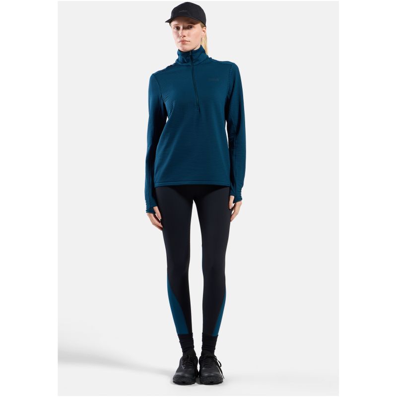 Women's Odlo ESSENTIAL THERMAL Mid layer 1/2 zip with mock neck, green