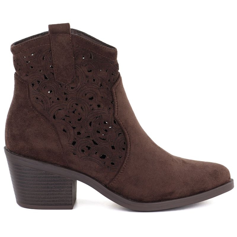 Women's suede ankle boots with openwork heel, brown, S.Barski HY61-8012 To be categorized Your Sports Performance