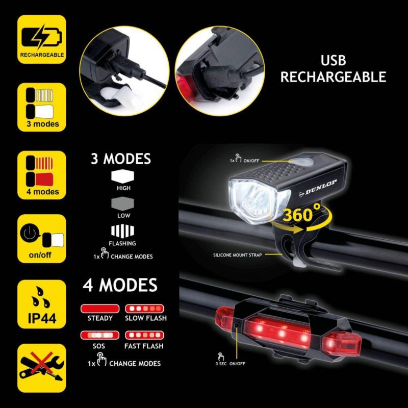 Set of Dunlop Led bicycle lights, USB charging, rear + front 473758 Accessories/Bicycle/Akcesoria rowerowe Your Sports Performance
