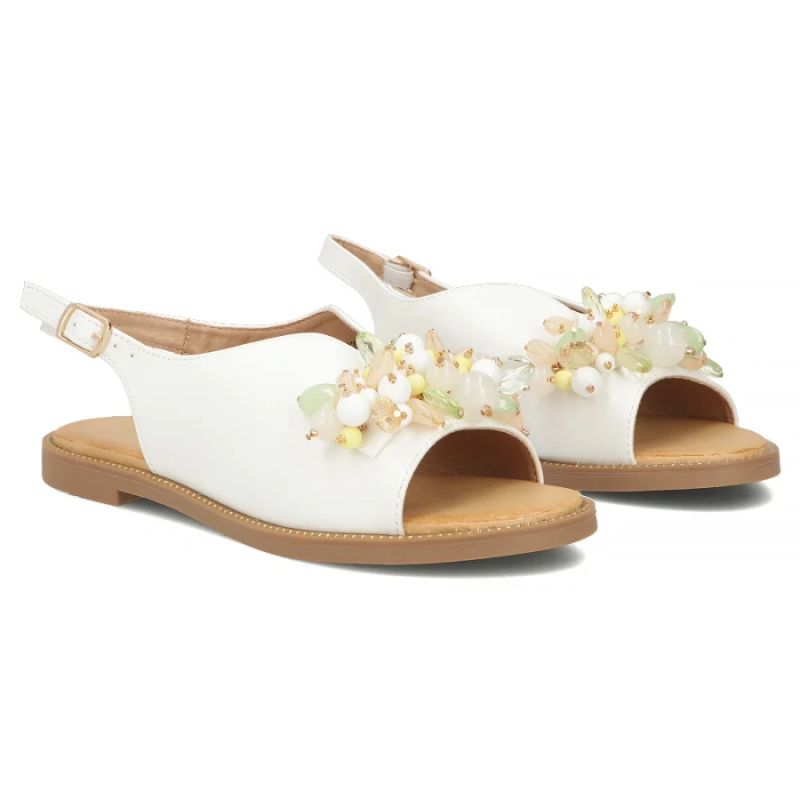 Women's sandals with beads, white, Filippo DS7900 Filippo