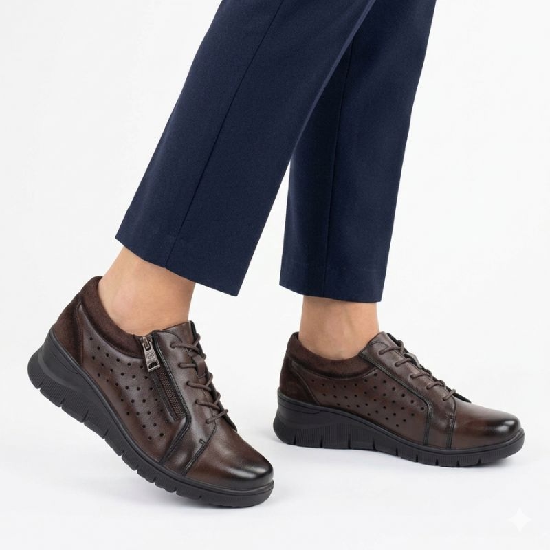 Women's leather openwork wedge shoes, brown Vinceza 39977 To be categorized Your Sports Performance